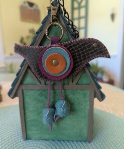 Hand Stitched Bird Leather Purse Charm-#741
