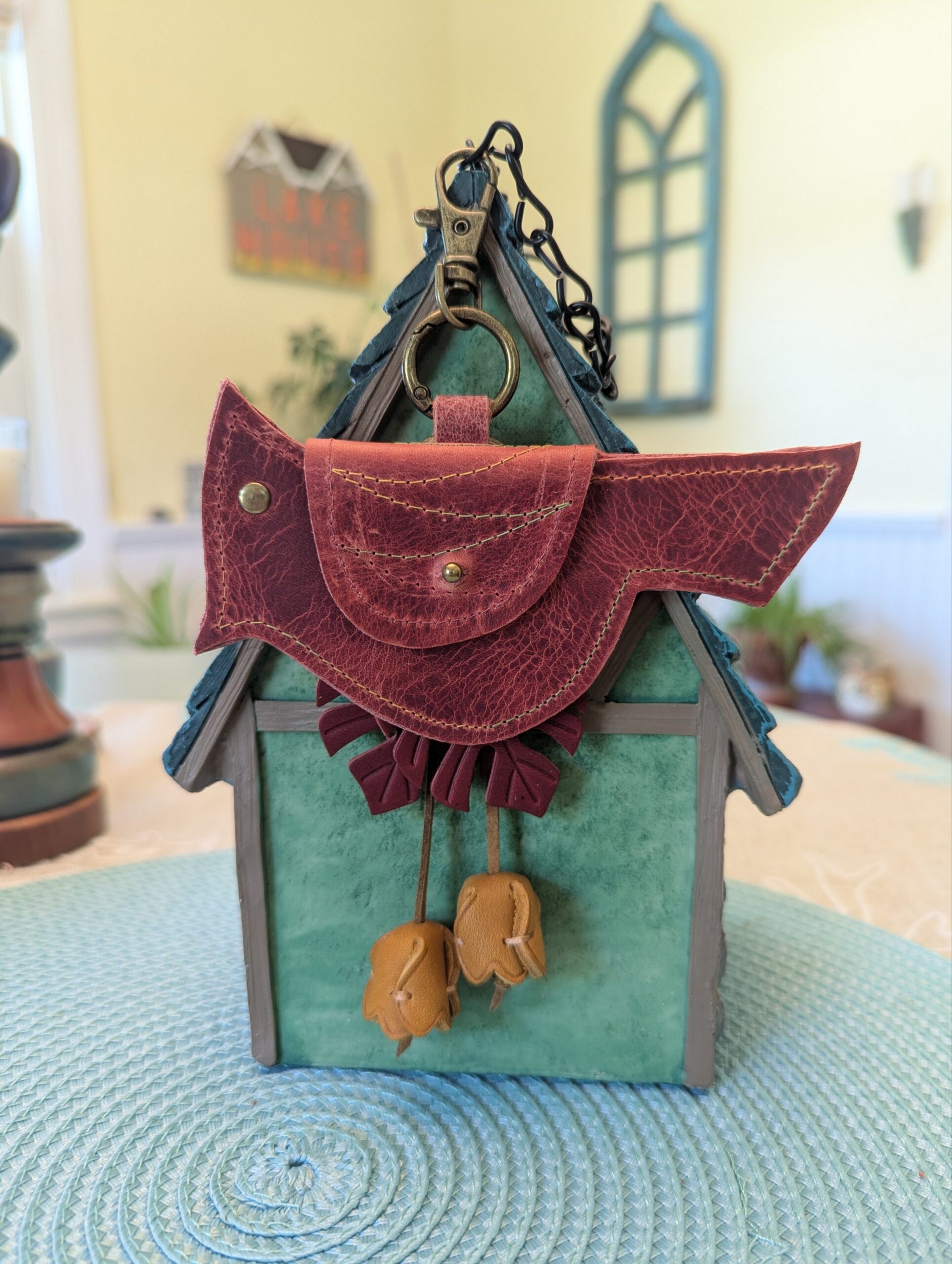Hand Crafted Bird Coin Leather Purse Charm-#735