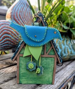 Hand Stitched Bird Coin Leather Purse Charm-#746