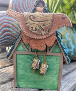 Hand Stitched Bird Coin Leather Purse Charm-#747