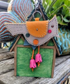 Hand Stitched Bird Coin Leather Purse Charm-#745