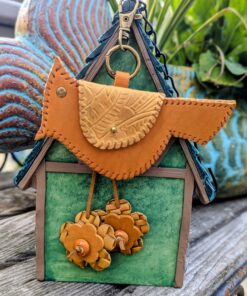 Hand Stitched Bird Coin Leather Purse Charm-#744