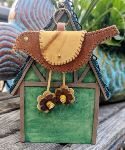 Hand Stitched Bird Coin Leather Purse Charm-#743