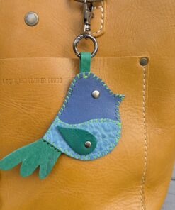 Hand Stitched Bird Leather Purse Charm-#767