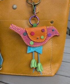 Hand Stitched Bird Coin Leather Purse Charm-#766