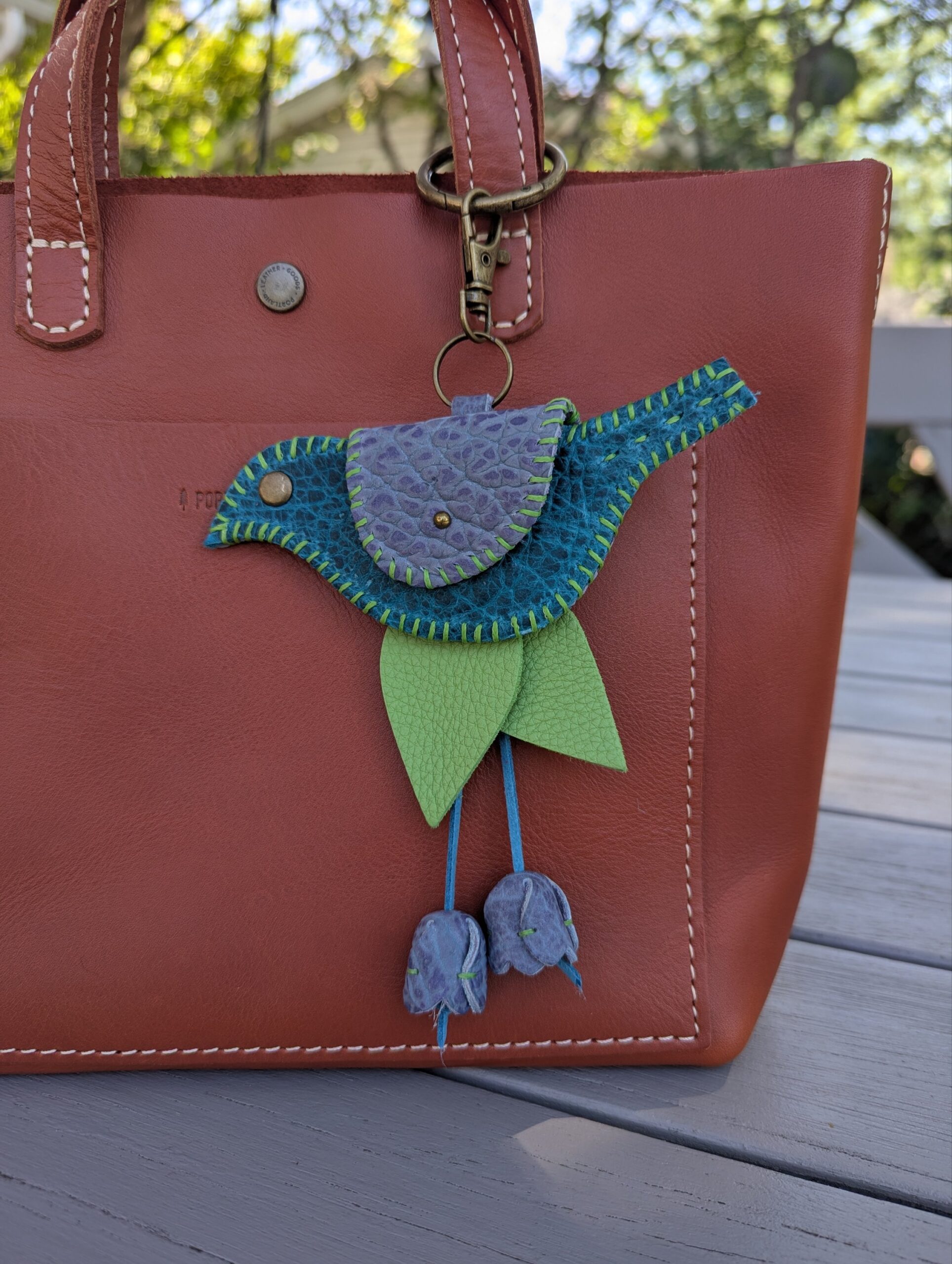 Hand Stitched Bird Coin Leather Purse Charm-#776 - Image 2