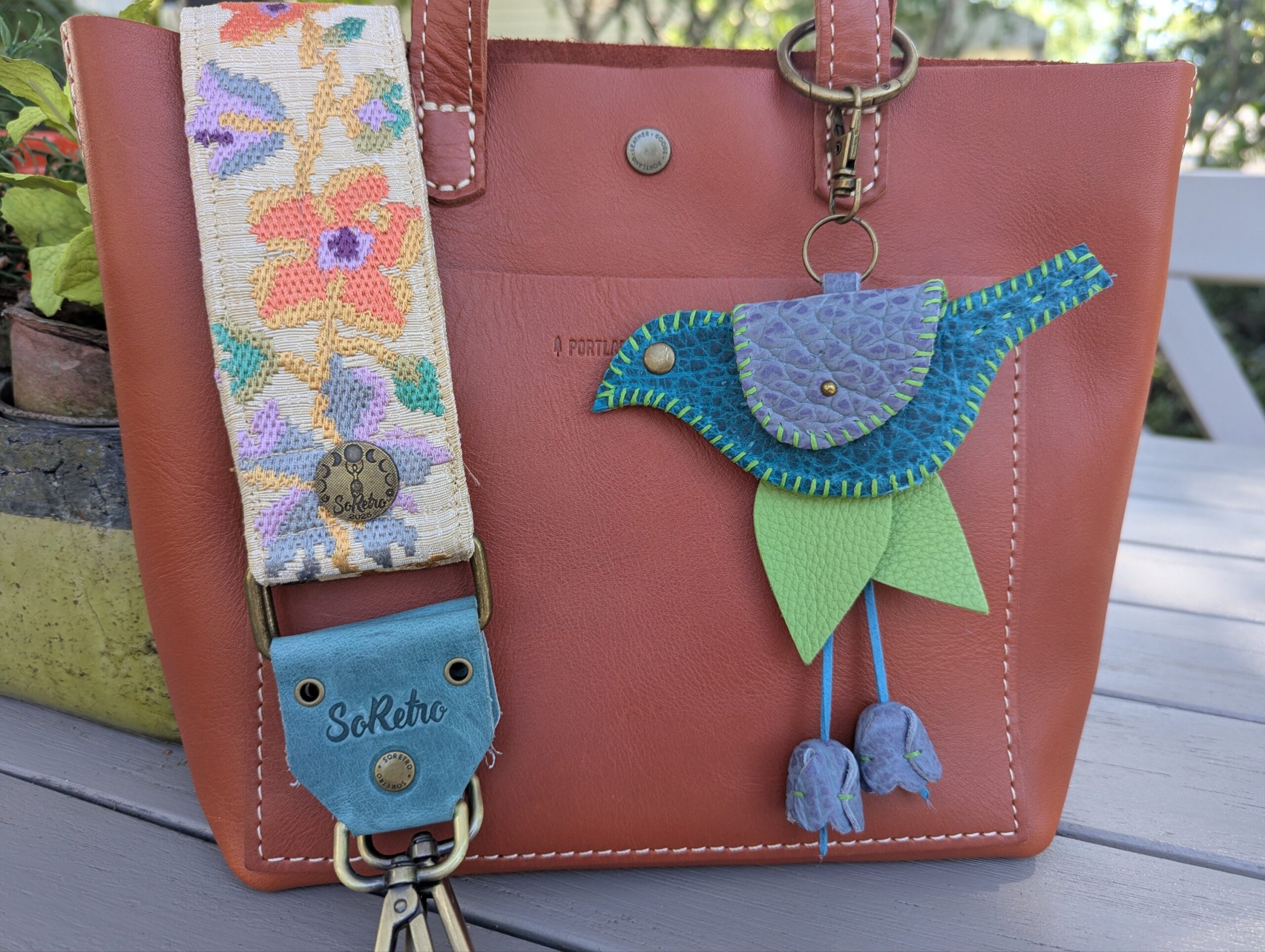 Hand Stitched Bird Coin Leather Purse Charm-#776