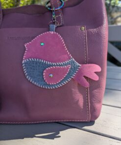 Hand Stitched Bird Leather Purse Charm-#777