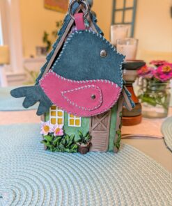 Hand Stitched Bird Leather Purse Charm-#785