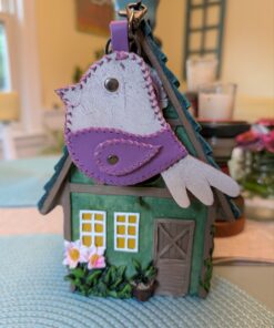 Hand Stitched Bird Leather Purse Charm-#783