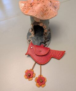 Hand Stitched Bird Coin Leather Purse Charm-#792
