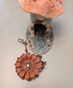Flower Power Button Leather Purse Charm-#793