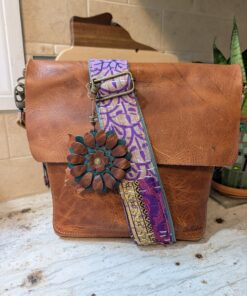 Flower Power Button Leather Purse Charm-#810