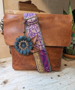 Flower Power Button Leather Purse Charm-#812
