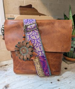 Flower Power Button Leather Purse Charm-#811