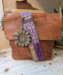 Flower Power Button Leather Purse Charm-#808