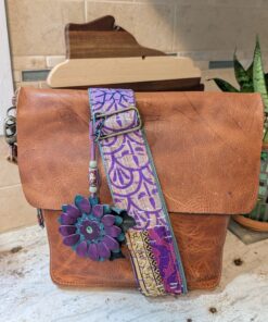 Flower Power Button Leather Purse Charm-#809