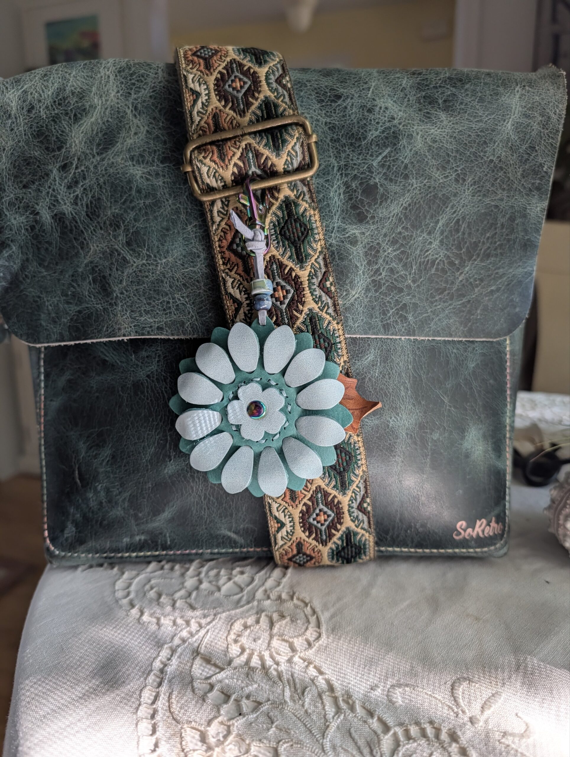 RESERVED LISTING FOR JESSICA C. ONLY-Flower Power Leather Purse Charm - Image 2