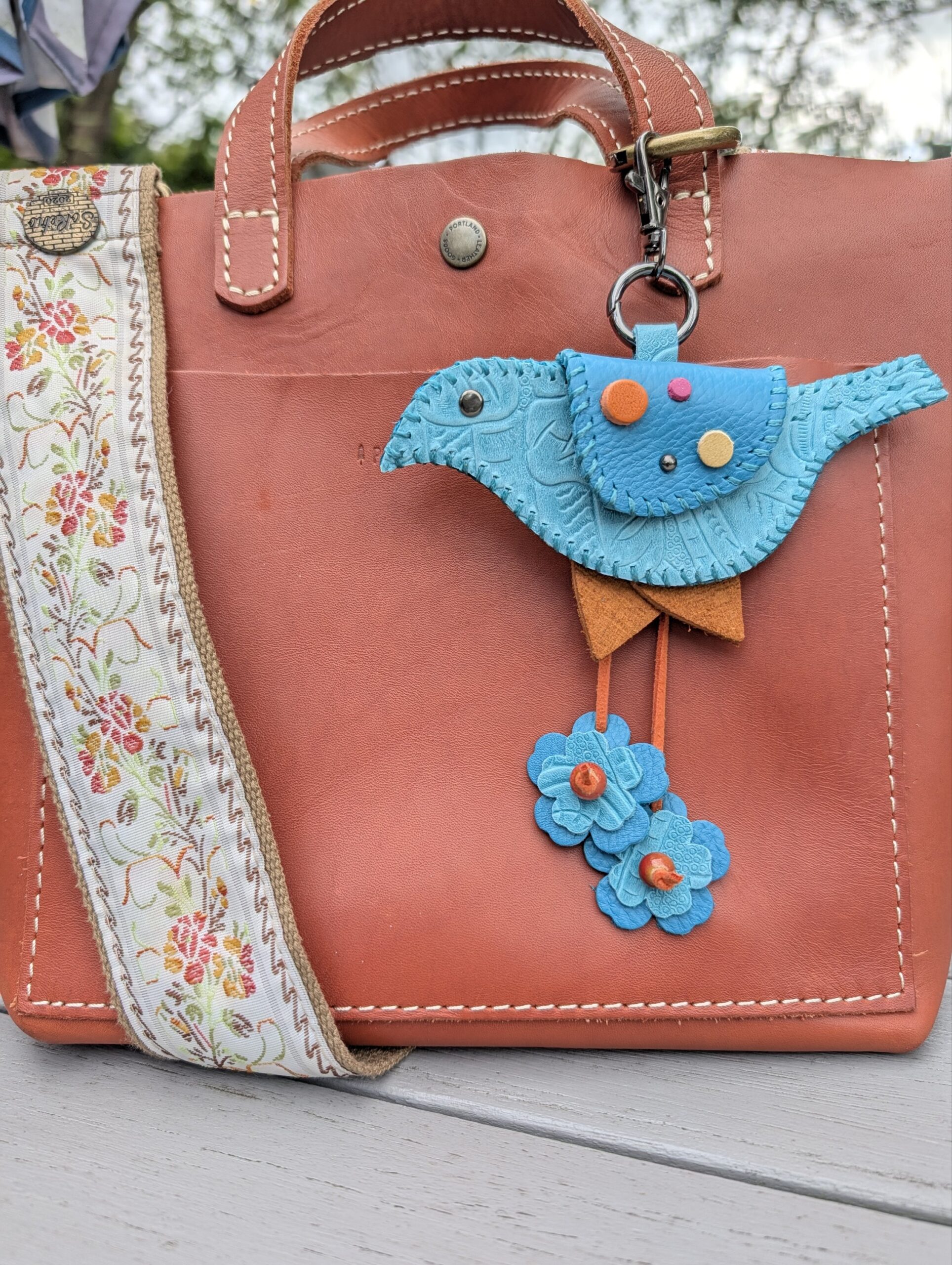 Hand Stitched Bird Coin Leather Purse Charm-#815 - Image 2