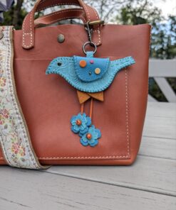 Hand Stitched Bird Coin Leather Purse Charm-#815