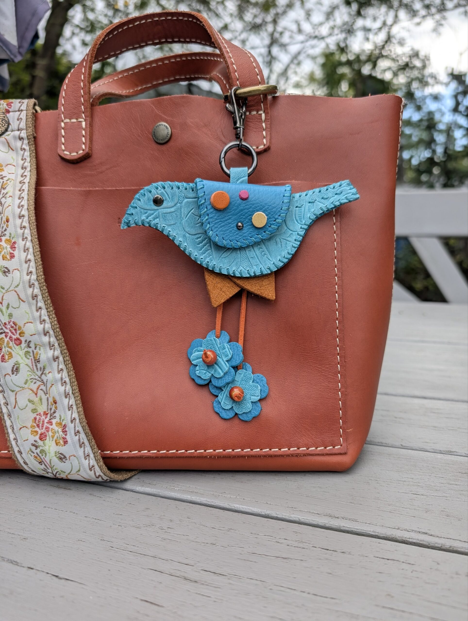 Hand Stitched Bird Coin Leather Purse Charm-#815