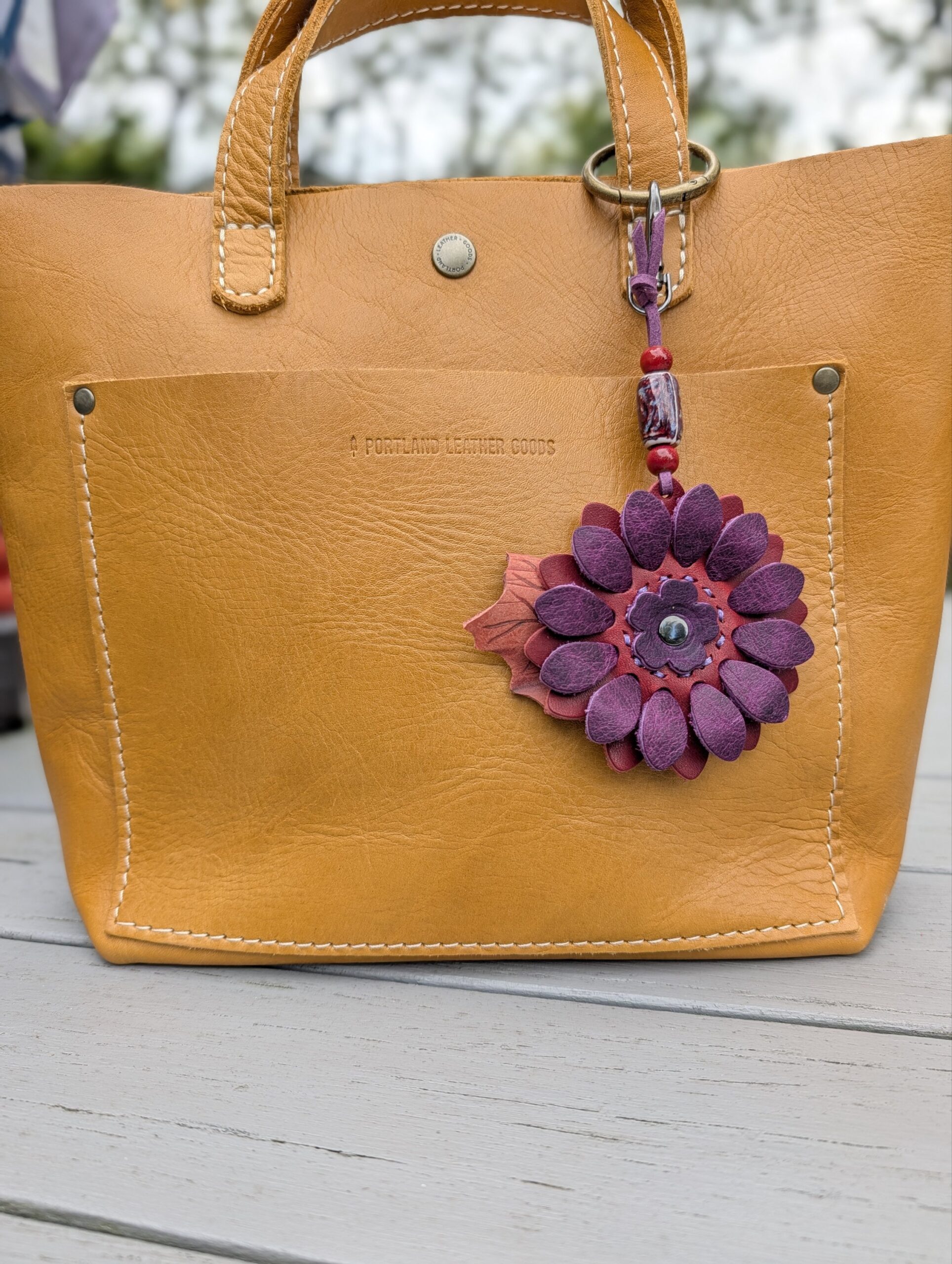 Flower Power Leather Purse Charm-#816 - Image 2