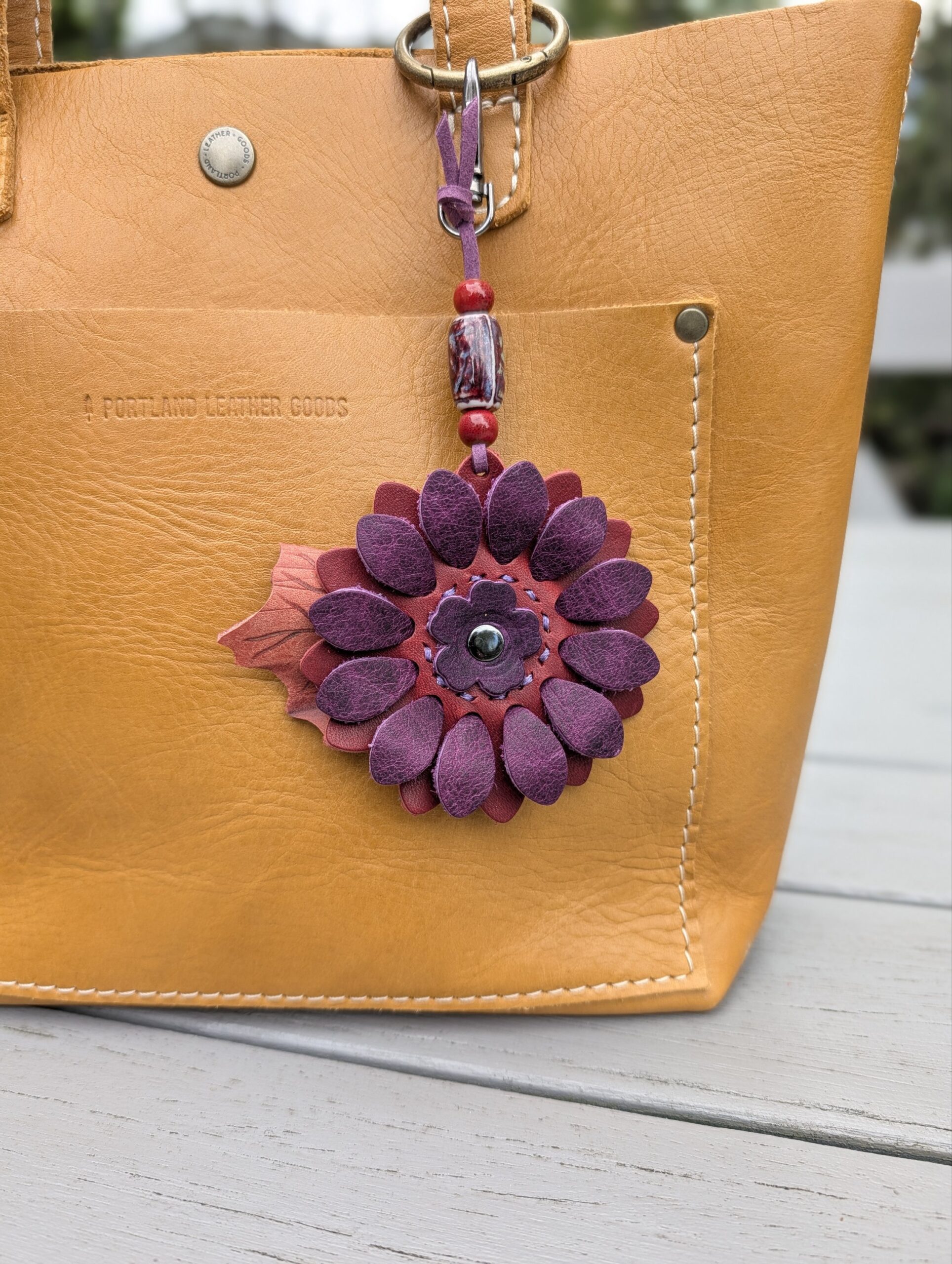 Flower Power Leather Purse Charm-#816