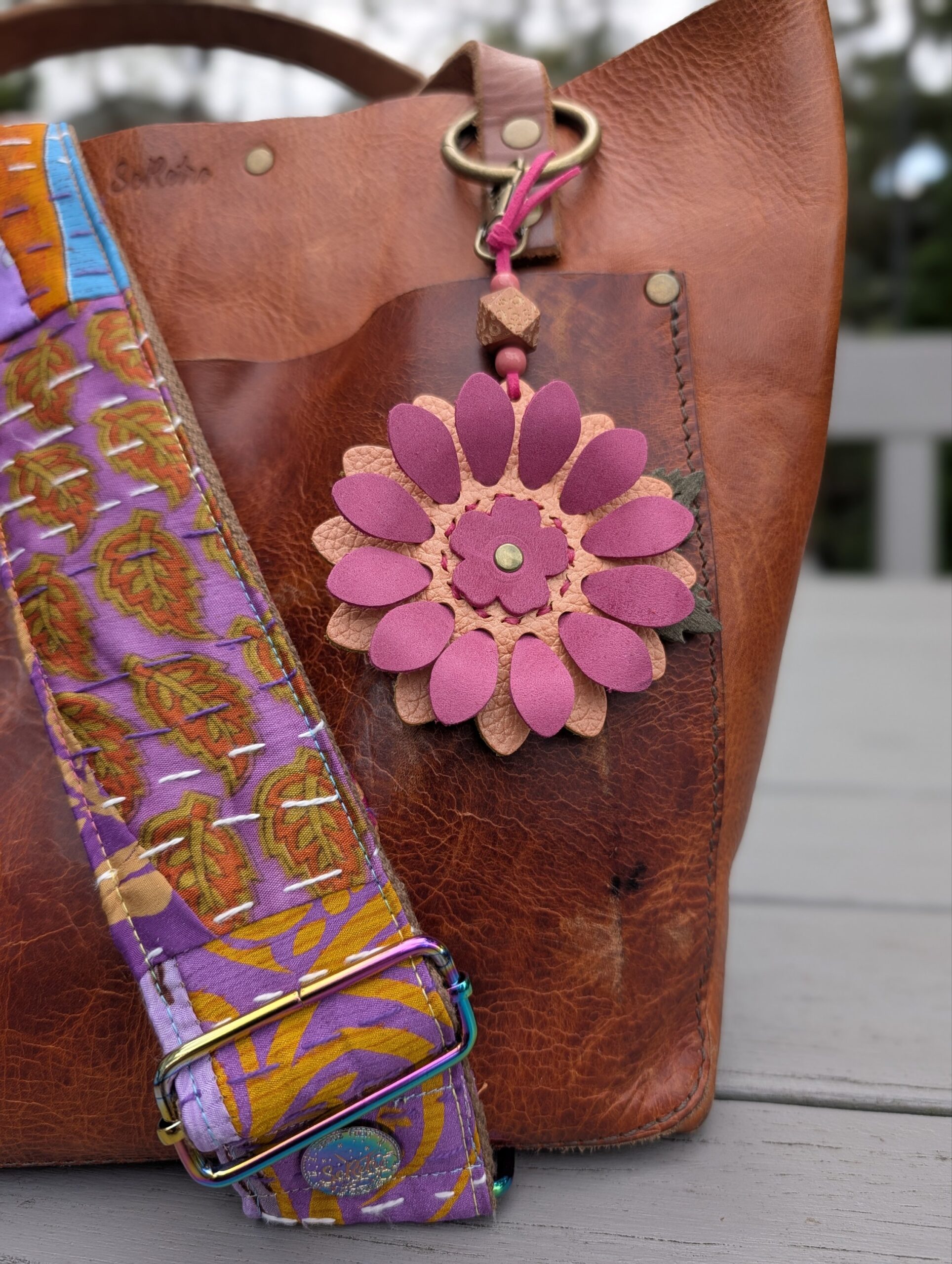 Flower Power Leather Purse Charm-#814