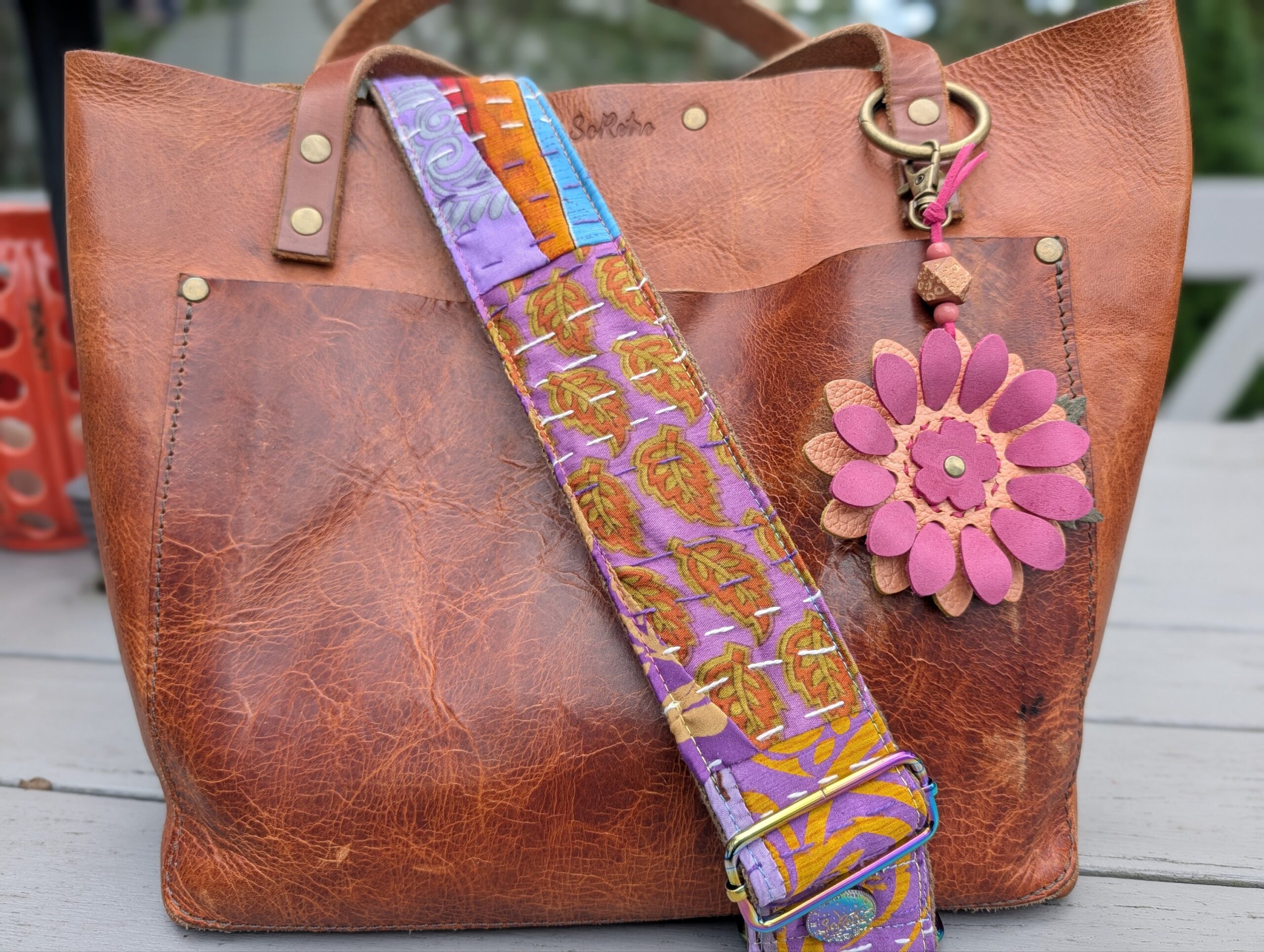 Flower Power Leather Purse Charm-#814 - Image 2