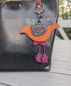 Hand Stitched Bird Coin Leather Purse Charm-#824